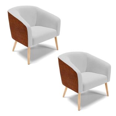 Imagem de Kit 02 Poltronas Corano Nozes Com Linho Cinza Pés Palito