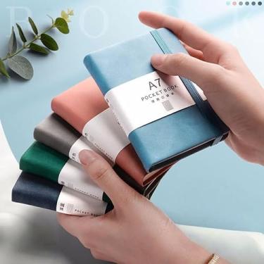 Imagem de Caderno de bolso para mulheres e homens, 10,8 cm × 8,2 cm, 100 folhas, cadernos de composição com faixa elástica e suporte de caneta para escrever, diários pautados para viagens de escritório, escola