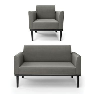 Imagem de Sofá Namoradeira Com Poltrona Base De Madeira Fixa Preto Marisa Suede D03 - D'Rossi Grafite