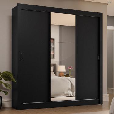 Imagem de Guarda-roupa Casal 3 Portas Correr Espelho 4 Gavetas Preto