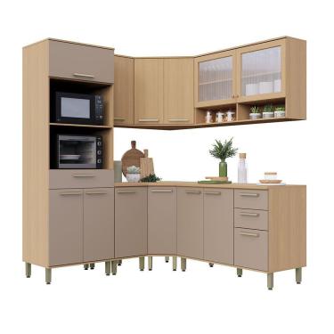 Imagem de Cozinha Completa De Canto 100% Mdf 378cm Duna Luciane Móveis Freijó-cinammon