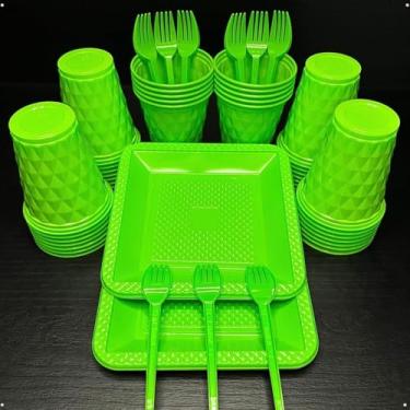 Imagem de Conjunto de luxo descartável para festas de aniversário com 260 peças Pratos quadrados de plástico colorido com efeito perolado Cores doces (Verde Claro)