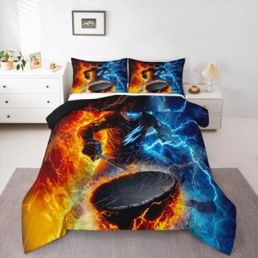 Imagem de Jogo de edredom de solteiro, bola vermelha e azul, esportes de inverno, para crianças, meninas, meninos, jogos competitivos, trabalho em equipe, para todas as estações