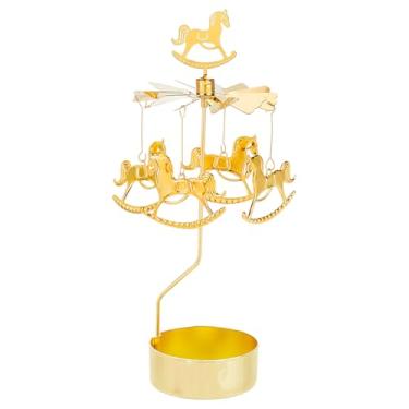 Imagem de Castiçal giratório carrossel castiçal giratório suporte de vela giratório para chá de metal dourado para decoração de mesa de festa de aniversário de casamento