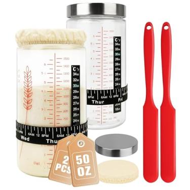 Imagem de Keafont Pacote Com 2 Potes Para Fermento Natural, Pote De Vidro Extra Grande 50 Oz, Kit Pão E Utensílios Panificação Uma Massa Fermentada Perfeita