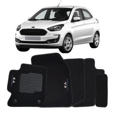 Imagem de Tapete Carpete Ford Ka 2014 à 2021 Preto Logo Bordado Jogo 5 Peças Per