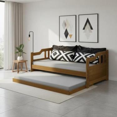 Imagem de Sofá Cama Com Auxiliar Solteiro Madeira Maciça para Colchão 88x188cm -