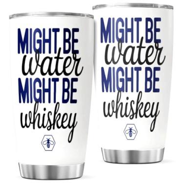 Imagem de KOIXA Copo de aço inoxidável Might Be Water Whisky Design de 590 ml para amantes de café, bebedores, trabalhadores, presente engraçado, caneca de viagem, garrafa quente e fria, com isolamento térmico