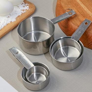 Imagem de Conjunto de copos medidores de aço inoxidável copos medidores de cozinha com medidas gravadas claras para cozinhar e assar com precisão