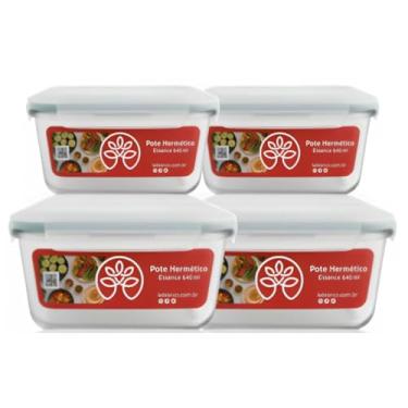 Imagem de Pote Hermético, Para Marmita, Kit 4 Peças em Vidro, Tampa com Vedação, 2 Potes de 640ml e 2 de 1040ml, Ideal para Armazenamento de Alimentos, Resistente ao Micro-ondas
