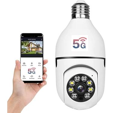 Imagem de Câmera de lâmpada de 360 graus WiFi ao ar livre, câmera de lâmpada WiFi de 2,4 GHz e 5 GHz, câmera de segurança de lâmpada WiFi sem fio 1080P com áudio de detecção de movimento humano dia e noite em cores completas