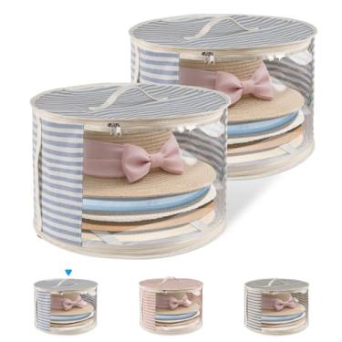 Imagem de ComfortKeeper Pacote com 2 caixas de armazenamento de chapéus com janela transparente, comporta até 7 bonés de cowboy bolsa organizadora para armário para chapéus de aba larga com alças de transporte