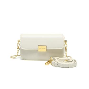 Imagem de Bolsa feminina pequena e quadrada de corrente, mini bolsa de ombro de designer moderna, carteira móvel feminina, Branco, Small, Bolsa quadrada pequena transversal