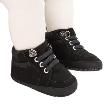Imagem de Tênis para bebês meninos meninas cano alto sola macia antiderrapante infantil leve pré-andador primeiro berço, A01/Preto, 12-18 Months Toddler