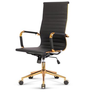 Imagem de Cadeira Escritório Giratória Alta Presidente Anm03p Anima Esteirinha Pu Preto Base Rodízio Dourada
