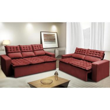 Imagem de Conjunto De Sofá 3 E 2 Lugares Retrátil E Reclinável Cama Inbox Slim 2,00x1,50m Velusoft Vermelho