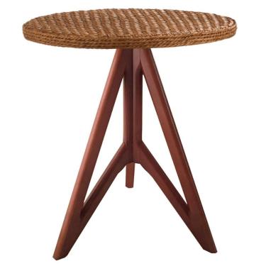 Imagem de Mesa De Apoio Gávia Ozki 62 Cm Madeira Eucalipto Amêndoa Junco Natural