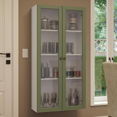 Imagem de Cristaleira Suspensa 70 Cm 2 Portas De Vidro Branco-verde Vik Madesa