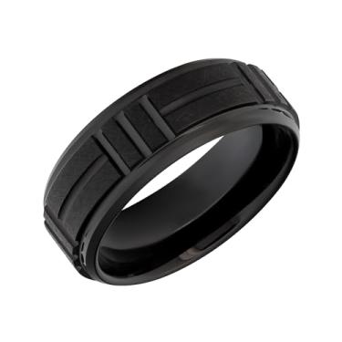 Imagem de Aliança de casamento masculina de carboneto de tungstênio preto – 8 mm com acabamento em areia acetinada, gravuras verticais e horizontais, design texturizado cristalino, ajuste confortável
