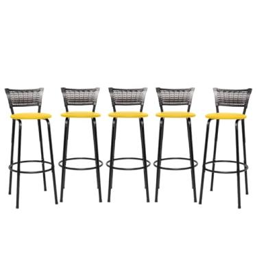 Imagem de Banquetas Junco Degradê Cyber Estrutura Preta Ideal para Bancada Balcão e Cozinha Kit 05 Unidades - Itagold (Amarelo)