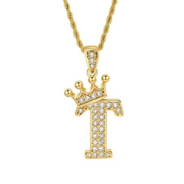 Imagem de Colares femininos com inicial dourada, pingente de letra A a Z, colar longo com nome de coroa, colar de joias de ouro, presente feminino, One size, Metal, Sem Pedra Preciosa