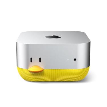 Imagem de Lonelyfox Suporte Mac mini M4 e M4 Pro – inovador acesso ao botão liga/desliga frontal, base de silicone antipoeira, suporte de mesa antiderrapante, tampas de botão substituíveis (amarelo)
