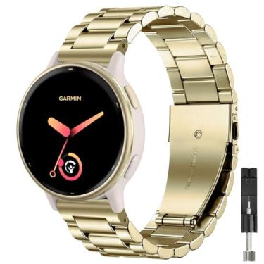 Imagem de TUCOMO Pulseiras de relógio de metal compatíveis com Garmin Vivoactive 6/Vivoactive 5/3/3 Music, pulseira de aço inoxidável de 20 mm para Garmin Venu SQ/Forerunner 55/165/245 masculino e feminino