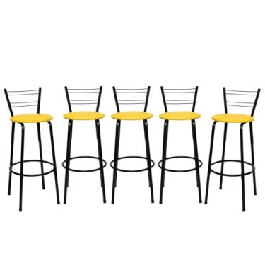 Imagem de Banqueta Altas Flórida Estrutura Preta 70cm Para Balcão Cozinha, Bar, Bistrô, Americano Kit 05 Unidades - Itagold (Amarelo)