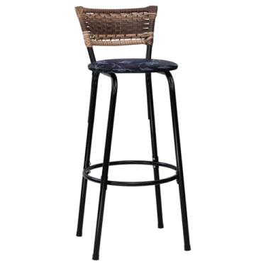 Imagem de Banqueta Alta Junco Cappuccino Estrutura Preta Assento Floral Preto 70cm Para Balcão Cozinha, Bar, Bistrô, Americano - Itagold