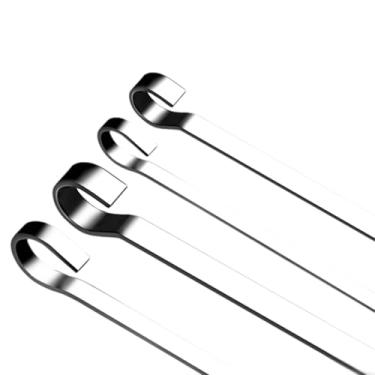 Imagem de Espetos de 35,8 cm Kabob de metal plano para churrasco de aço inoxidável Shish Kebob palitos de espetos largos reutilizáveis para carne camarão vegetal, conjunto de 10 com caixa cilíndrica (plano 0,7