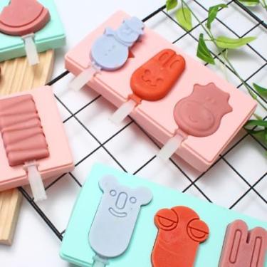 Imagem de Formas de sorvete em forma de animal – boneco de neve, coelho e vaca, máquina de picolé divertida e reutilizável, máquina de picolé caseira com palitos