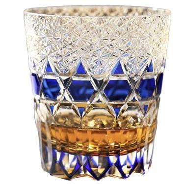 Imagem de JEKE Copo de uísque de cristal cortado à mão 320 ml Copos de uísque -Cocktail-Vodka-Beer Copos em caixa de presente (azul)