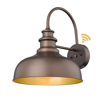 Imagem de Bestshared Luminária De Parede Estilo Pescoço Ganso Bestshared, 14" Do Anoitecer Ao Amanhecer, Para Áreas Externas, Com Sensor, Iluminação Industrial Externa, Lanterna Vintage Varanda (Orb + Dourado