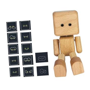 Imagem de IEUDNS Acessório de madeira em forma de boneco tremendo para painel de carro, multiuso, feito à mão, para decoração de mesa, escritório, caminhão, prateleira, Marrom Claro