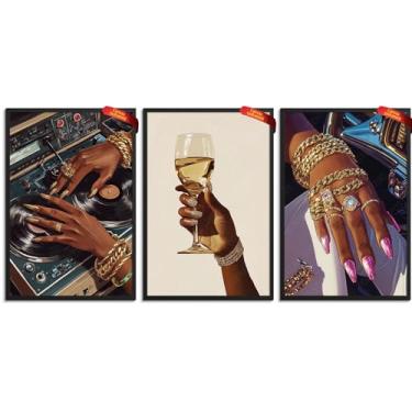 Imagem de Conjunto de 3 arte de parede com pôster de menina negra, arte de parede de menina americana, africana, impressões, pintura abstrata, imagens para quarto, sala de estar, decoração 20 x 30 cm sem