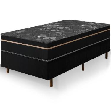 Imagem de Cama Box Solteiro Preta Colchão Bariloche Molas Ensacadas One Face 88x