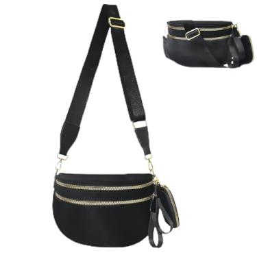 Imagem de Bolsa transversal quadriculada para mulheres, espaçosa bolsa xadrez de nylon com carteira removível, alça ajustável, pochete de grande capacidade, Preto, One Size, Xadrez