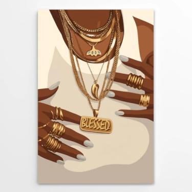 Imagem de Arte de parede em tela de cultura pop de mulher negra, pôsteres de retratos femininos, pintura moderna de menina negra, pintura glamourosa, decoração de parede moderna para quarto, banheiro, sala de