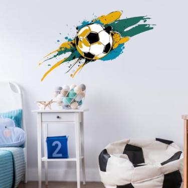 Imagem de SUPERDANT Adesivos de parede de futebol em aquarela, adesivos de parede de futebol, murais de arte de vinil para berçário, quarto, sala de jogos, quarto de criança, jardim de infância, casa, sala de