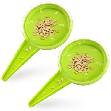 Imagem de Milifox Pacote com 2 dispensadores de sementes, ferramentas de plantador de sementes pequenas de plástico, dispensador de semeadura de flores de plantas ajustáveis, ferramentas manuais de jardim para