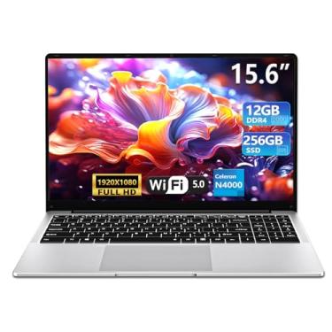 Imagem de Laptop para jogos 2025, laptops tradicionais de 15,6 polegadas N4000, laptop com 12 GB de RAM, SSD de 256 GB, netbook fino e leve WiFi5 Mini-HDMI abertura de ângulo 180 BT5.0, laptop fino e leve para