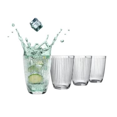 Imagem de Greenline Goods Copos de bebida ondulados com nervuras - Conjunto de copos de cozinha modernos, copos vintage exclusivos para casamentos, coquetéis ou bar moderno - Conjunto de 4 (bola alta de 368 g)