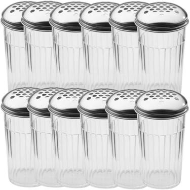 Imagem de Agitador de queijo parmesão de plástico de 355 ml/Coqueteleiro vermelho com tampa de aço inoxidável com furos grandes de 1/10.2 cm, tampas de plástico transparente para dispensador de temperos, da