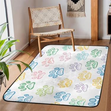 Imagem de Tapete para sala de estar, lavável à máquina, estampa de patas, fofo, colorido, antiderrapante, tapete macio, para sala de estar, quarto, sala de jantar, berçário, cozinha, decoração de casa