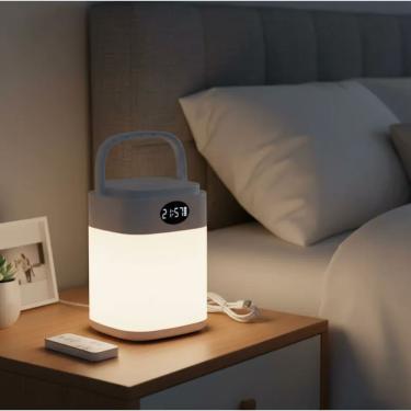 Imagem de Luminária LED de Mesa com Relógio Digital e Controle Remoto