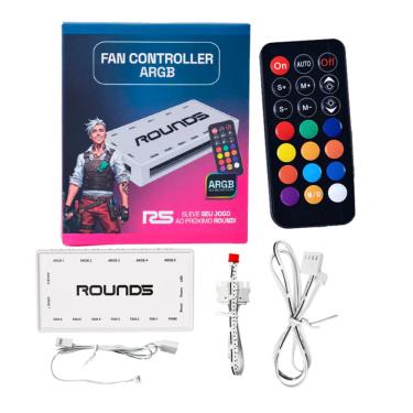 Imagem de Controladora Gamer Para Cooler Round5 PWM e ARGB Hub Com Controle Branco