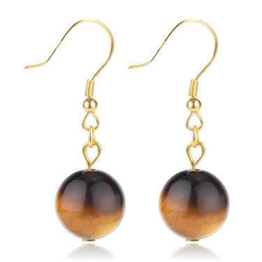 Imagem de Brincos de cristal femininos pendentes de 10 mm, brincos de contas redondas para mulheres, brincos de pedra natural, joias de pedras preciosas, presente para mulheres, 0.4 Inches, Cristal Prata