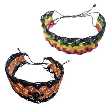 Imagem de Pulseira de Macramê grande, Larga, Artesanal, Variedades (Cores do Reggae)
