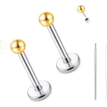 Imagem de limerencia Brincos de titânio sem rosca e costas planas, encaixe de pressão de 20 g de titânio push pop na cartilagem Tragus Labret lábio medusa, piercing corporal hipoalergênico para mulheres e