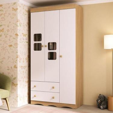 Imagem de Guarda-roupa Infantil 92cm com Vidro 3 Portas e 2 Gavetas Serena Multi